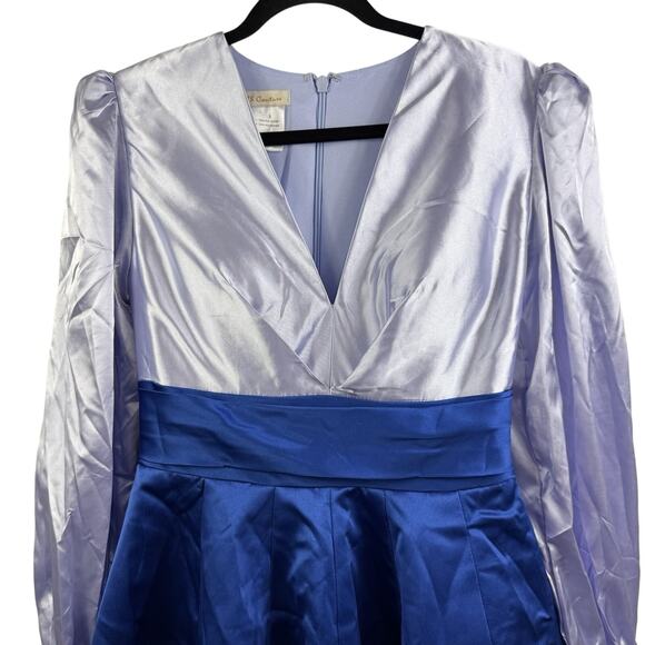 New Castlecore TS Couture Colorblock Blue Maxi Gown Puff Sleeve Evening HOCO - Picture 9 of 16